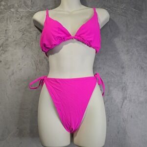 Zaful 2 Piece Bikini Set Swimsuit Large Pink Triangle String Cheeky Padded Bra